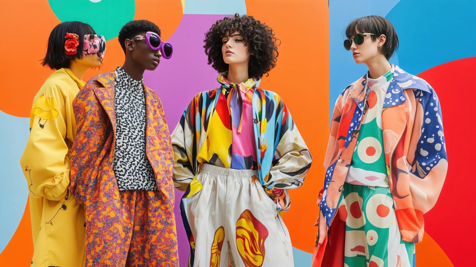 Group fashion editorial in bold colour