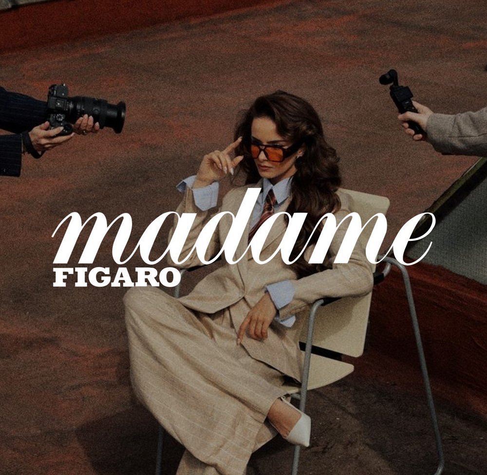 Madame Figaro brand mark over a fashion editorial image